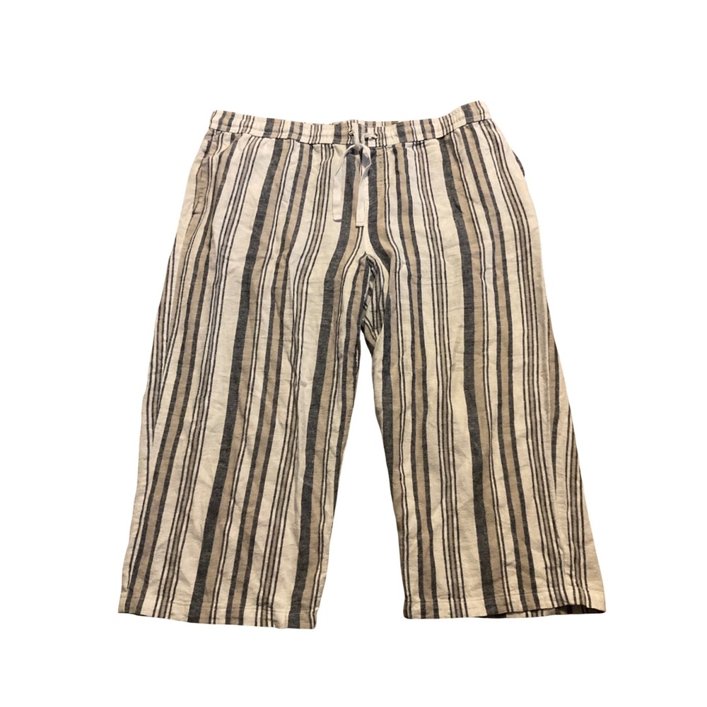 Architect Women XL Linen Blend Striped Cropped Pants Wide Leg Drawstring Beige - Picture 1 of 2